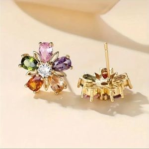NWT Multicolor flower earrings gold and zircon new with tags bloggers favorite